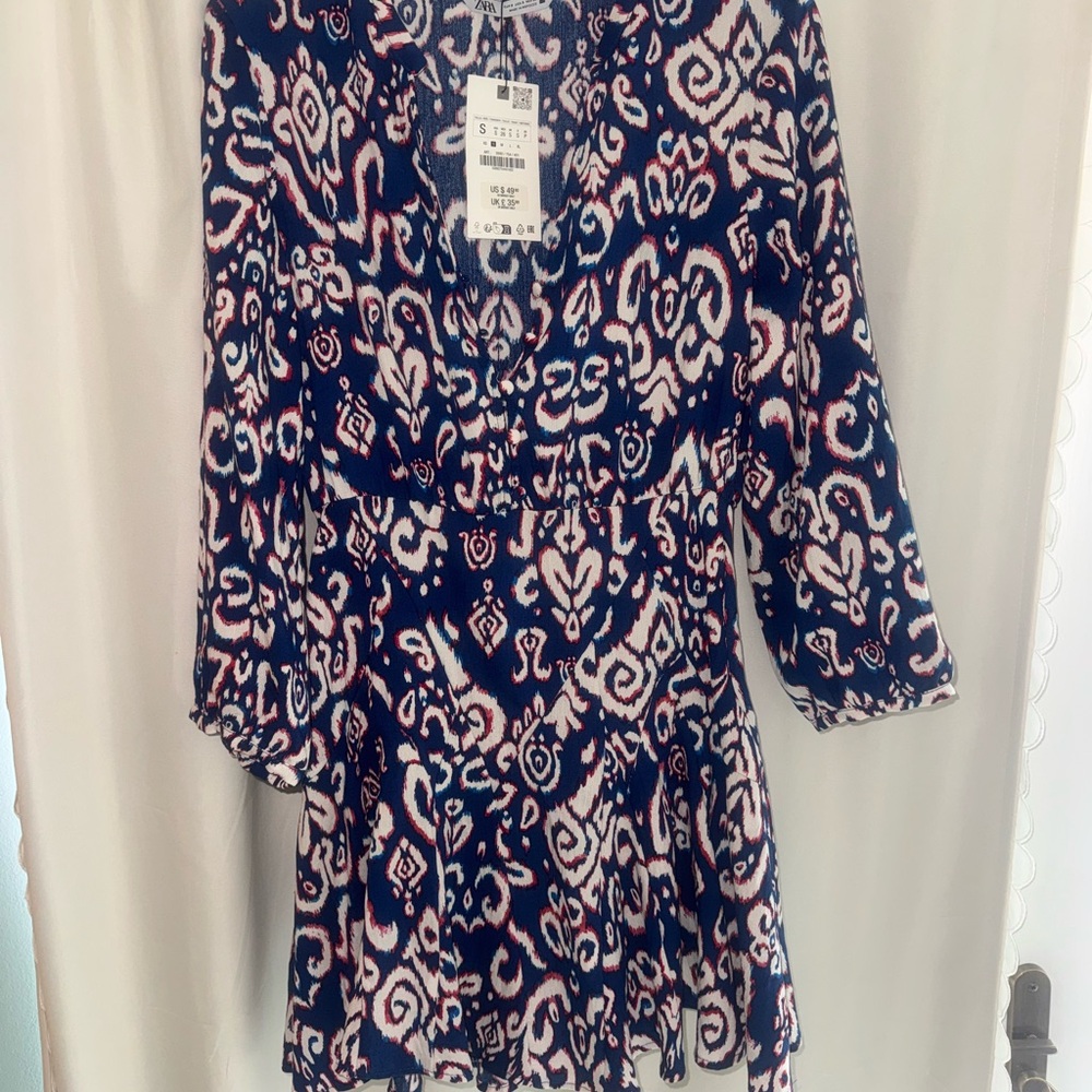 Zara Blue and Pink Patterned Dress